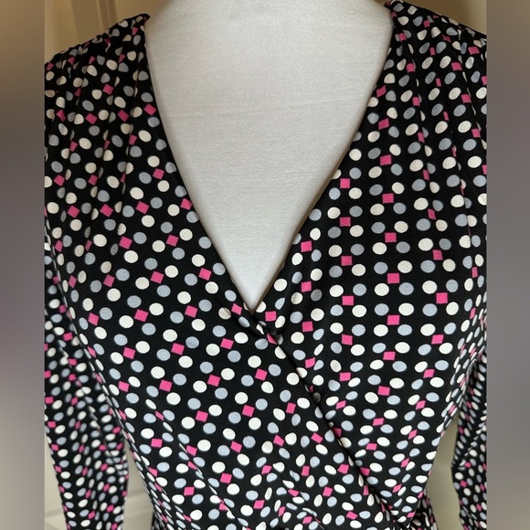 ELLEN TRACEY FAUX WRAPPED DRESS Stretchy Long Sleeve black pink white gray small - Picture 5 of 11